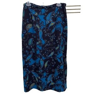 Hilliard & Hanson Navy/Black/Gold Paisley Chiffon Maxi Skirt Size‎ M Elastic Zip